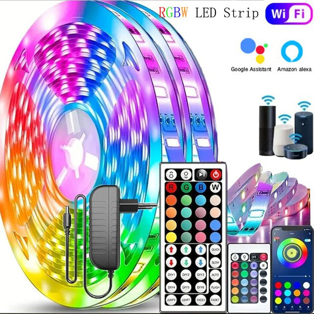 KcoiiFun RGBW LED Streifen Set mit Bluetooth und WLAN, 5050 SMD Diode, 12V, Wasserdicht, inklusive Netzteil und Fernbedienung, Multicolour - Bild 1