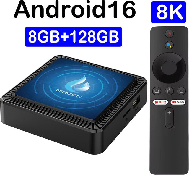 Q17 Smart TV Box Android 16 mit 5G Wifi, Quad Core Allwinner H313, 64 GB oder 128 GB, Google Assistant und Netflix, Schwarz - Bild 1