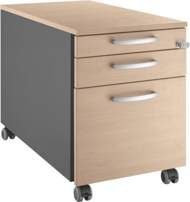 Schäfer Shop Select Rollcontainer 126 mit 1 Schublade, HR- & Utensilienauszug und runden Griffen, anthrazit/Eiche-Dekor - Bild 1