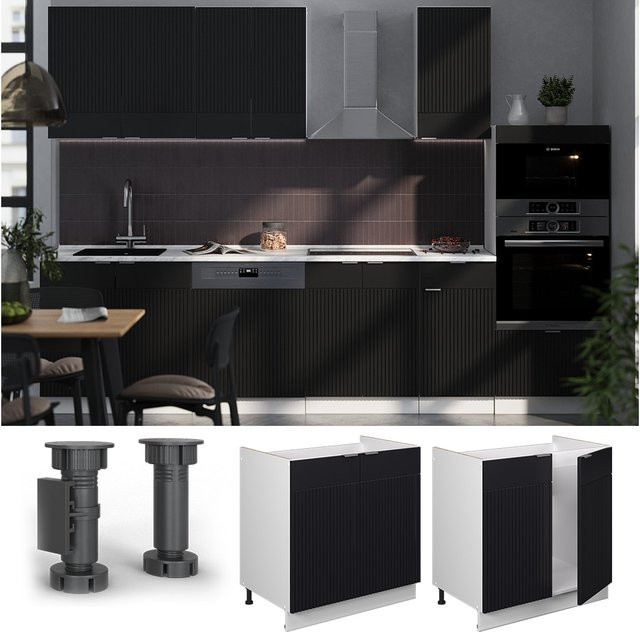 Vicco Spülenunterschrank Fame-Line in Weiß und Schwarz gestreift mit Soft-Closing-Scharnieren, Breite: 80 cm - Bild 1
