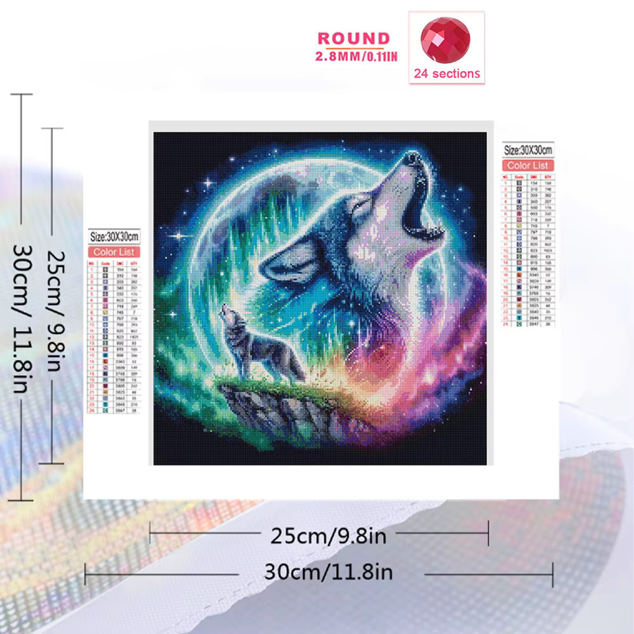 EverShine Diamant-Stickerei Wolf Mosaik Tier als 5D Kunstgemälde mit Mondbild in Mehrfarbig - Bild 2