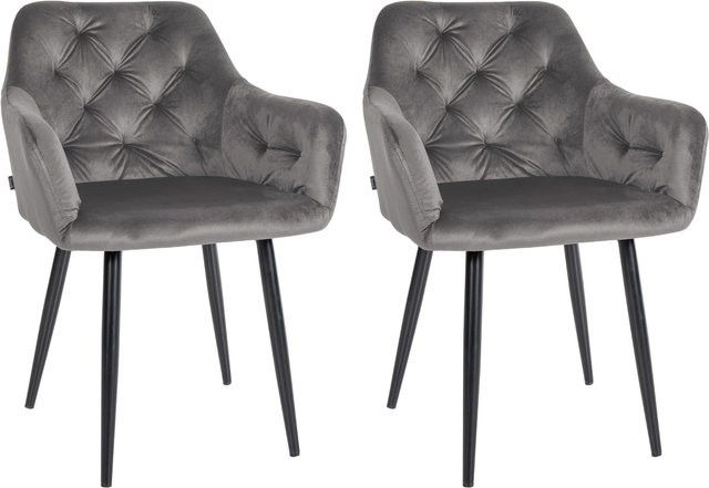 2er Set CLP Esszimmerstühle Stanley modern aus Samt in Grau, gesteppte Polsterstühle mit Bodenschonern - Bild 1
