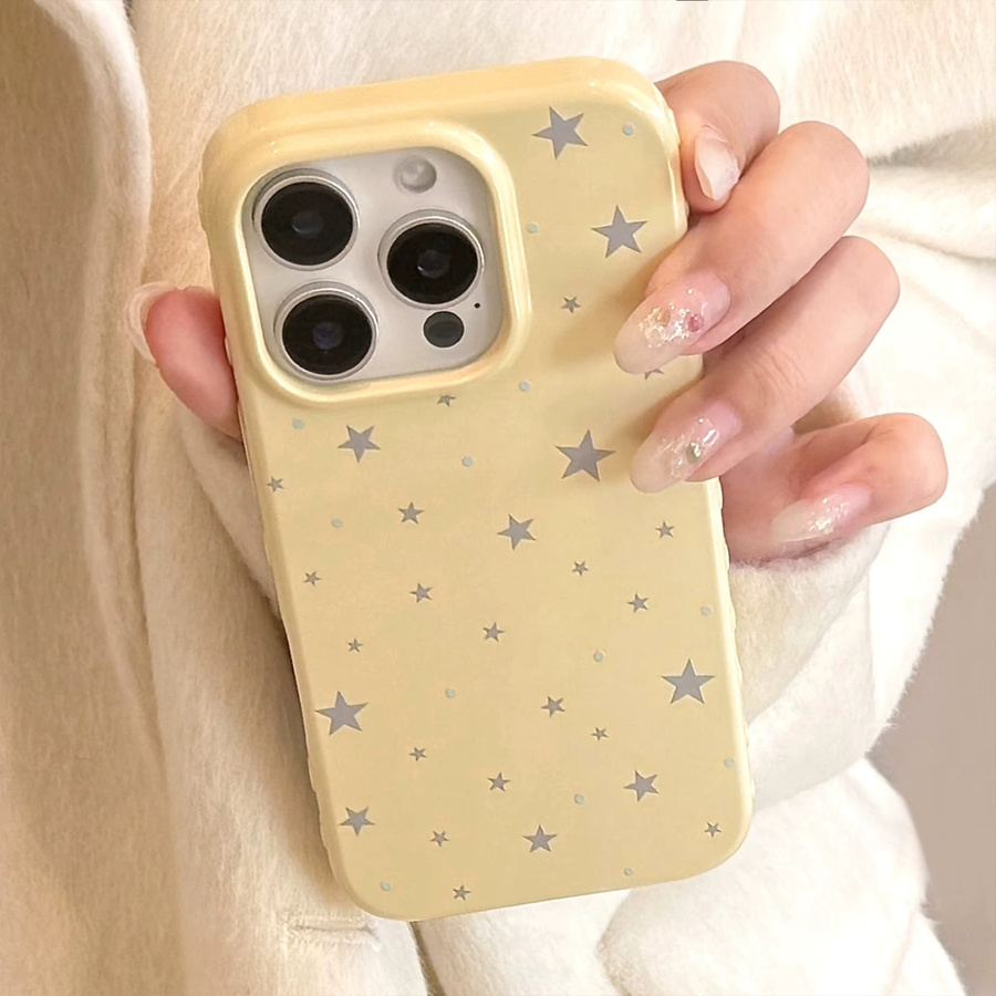 MUQGEW Handyhülle im koreanischen Stil mit grauen Sternen für iPhone 12 bis iPhone 17 Pro Max, Gelb, stoßfeste Schutzhülle mit Vollbild-Design - Bild 2