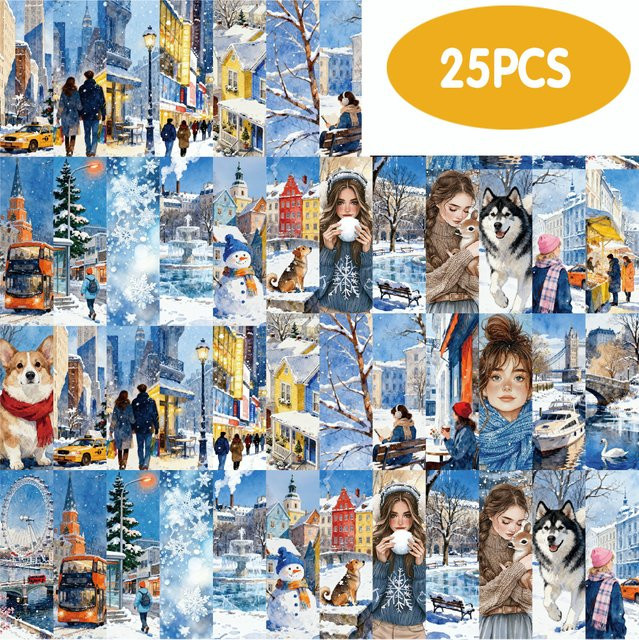 Etori Life Snowy City Sticker Set, 25 Stück, Mehrfarbig, Papieraufkleber für Scrapbooking und Dekoration - Bild 1