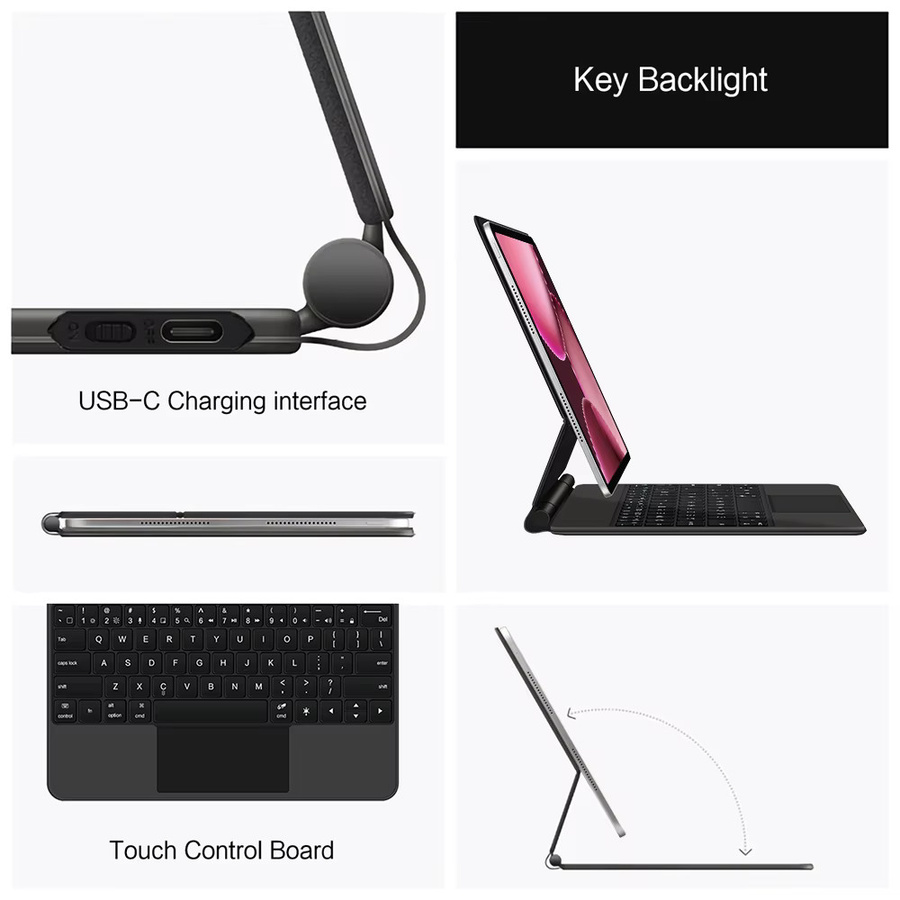 Magic Keyboard für OnePlus Pad Pro 13,2 Zoll Magnetische Hülle mit Schwebender Ständer Funktion in Schwarz - Bild 5