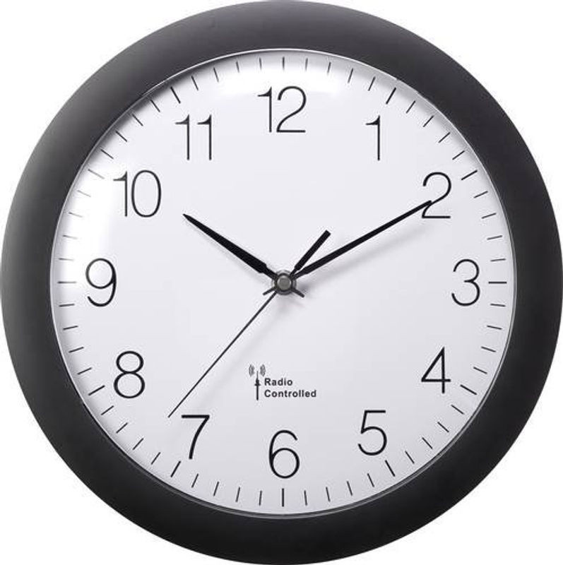 Voelkner Selection MXP3601B Funk Wanduhr Analog Schwarz mit Glasfront, Durchmesser: 30 cm, Tiefe: 5,6 cm - Bild 1