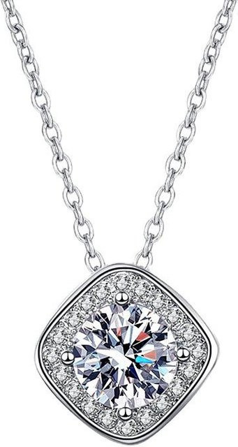 POMOiii Halskette, 925 Silber, quadratischer Anhänger, Zirkonia, Damen - Bild 1