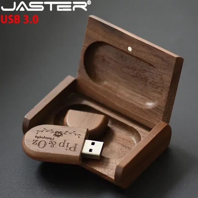 JASTER USB 3.0 Hochgeschwindigkeits-Flash-Laufwerk in brauner Holzkiste mit persönlichem Logo - Bild 1