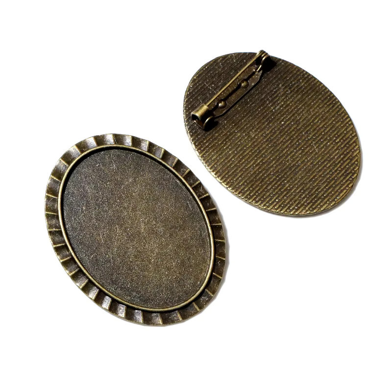 Wadsfred Brosche Cameo Cabochon Blank Basis, Antik Silber, 30x40mm - Bild 2