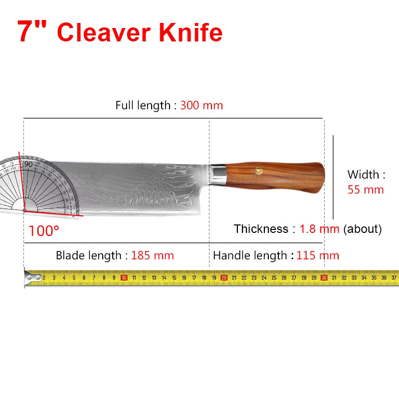 InLeung Damaskus Kochbeil Cleaver aus Stahl mit Holzgriff in Silber - Bild 2