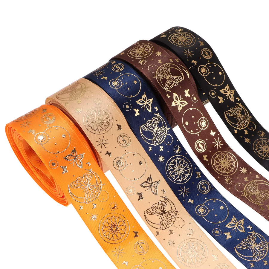 OEMOO Schmetterlingsband aus Textil, 5 Yards, Farben: Schwarz, Beige, Braun und Multicolour, zum Verpacken von Geschenken und Blumensträußen - Bild 7