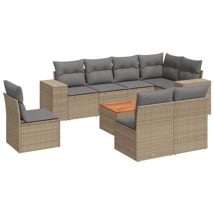vidaXL 9-teilige Garten-Sofagarnitur aus Polyrattan in Beige mit Kissen und Couchtisch im L-Shape Design - Bild 2