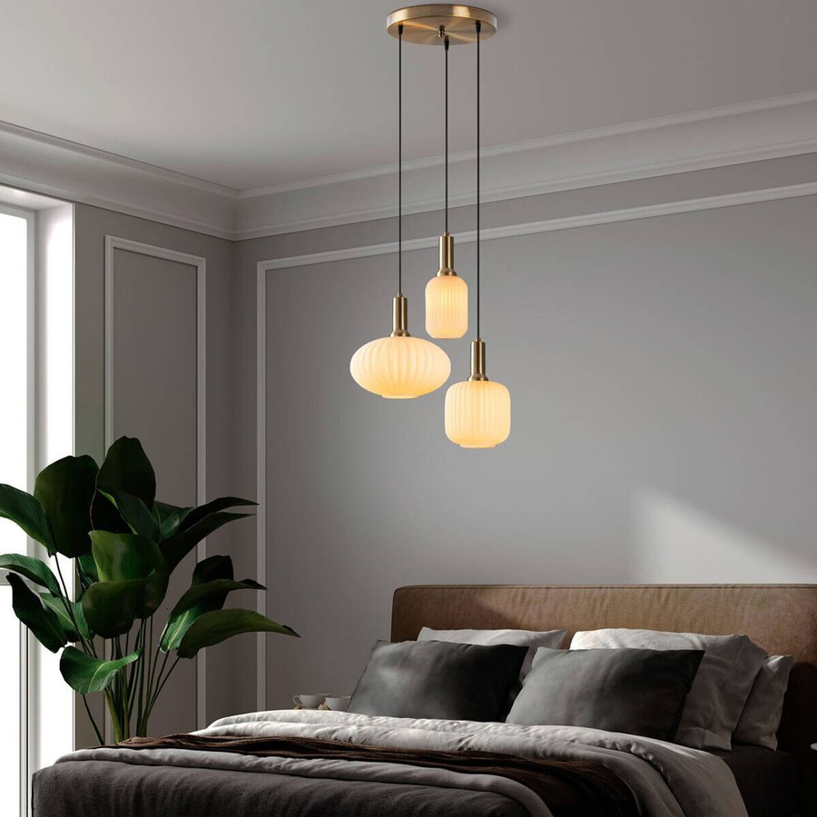 Opviq Pendelleuchte Asker in Gold aus Glas und Metall mit 3 E27 Fassungen, Breite: 55 cm, Tiefe: 55 cm, Höhe: 130 cm - Bild 3