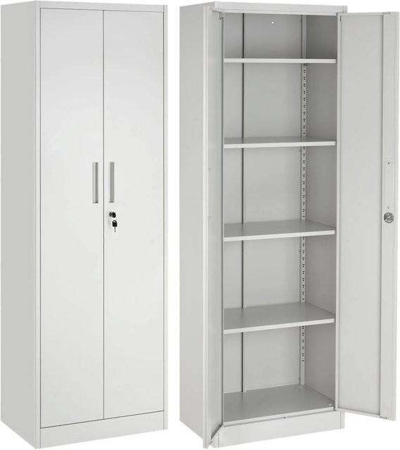 2er Set tectake Aktenschrank Brandon aus pulverbeschichtetem Stahl in Grau mit abschließbaren Türen und verstellbaren Zwischenböden, B/T/H: 60 x 40 x 180,5 cm - Bild 1