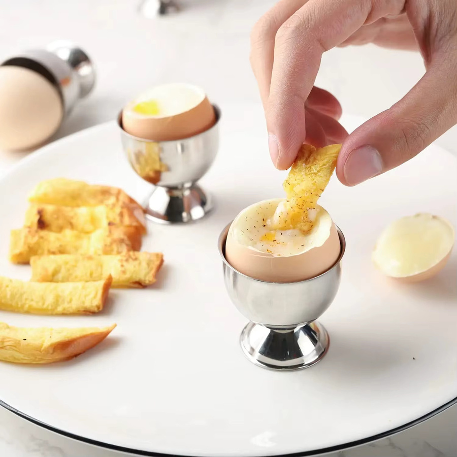 Eierbecher-Set aus Edelstahl in Silber für Frühstück und Brunch - Bild 5