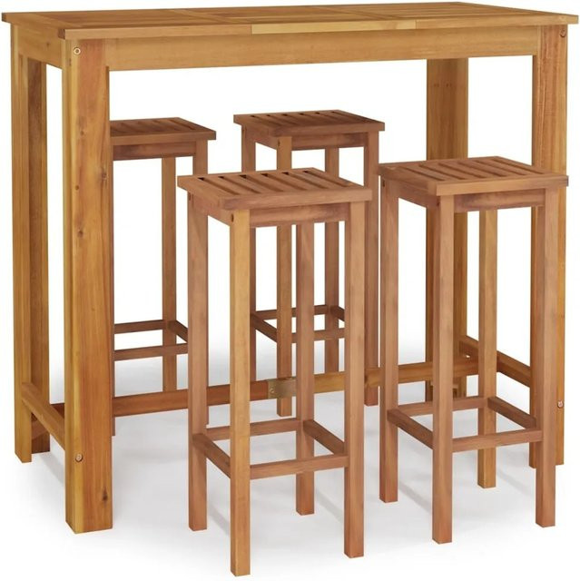 vidaXL 5-tlg. Garten-Essgruppe aus Akazien-Massivholz in Braun, B/T/H: 120 x 60 x 75 cm - Bild 1
