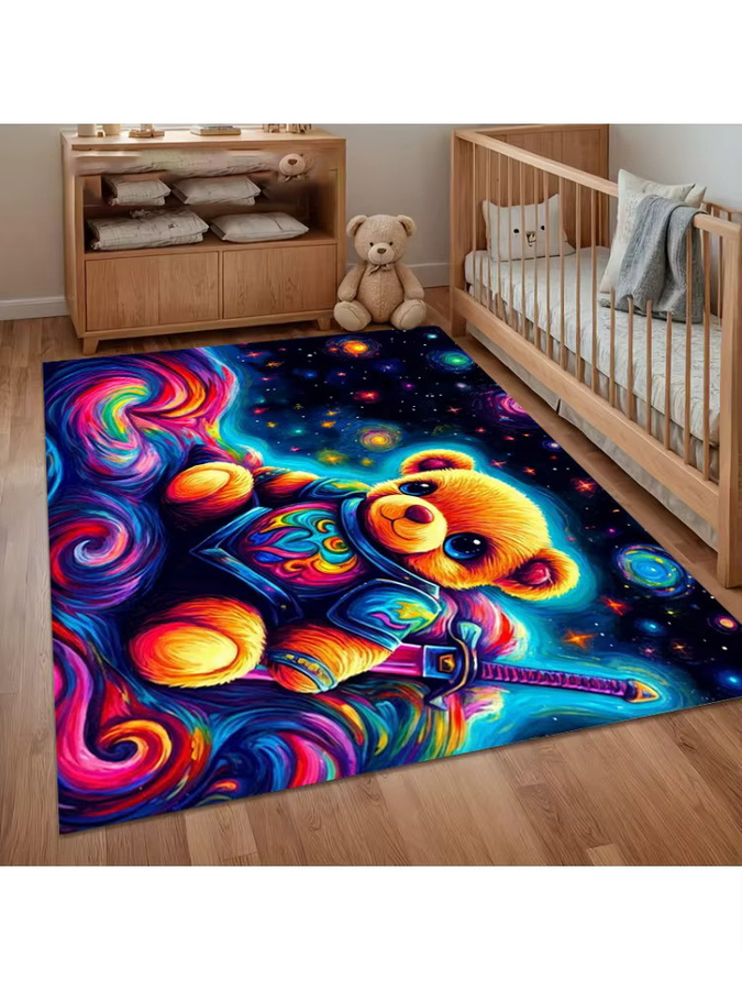 Rutschfester Neon-Bären-Teppich mit psychedelischem Galaxienmuster in Multicolour für Kinderzimmer und Spielzimmer - Bild 4