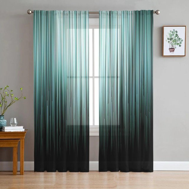 Transparente Tüll-Vorhänge von A Family Of Home Textiles mit schwarz-weißen vertikalen Streifen, 2er-Set, Breite: 135 cm, Höhe: 213 cm - Bild 1