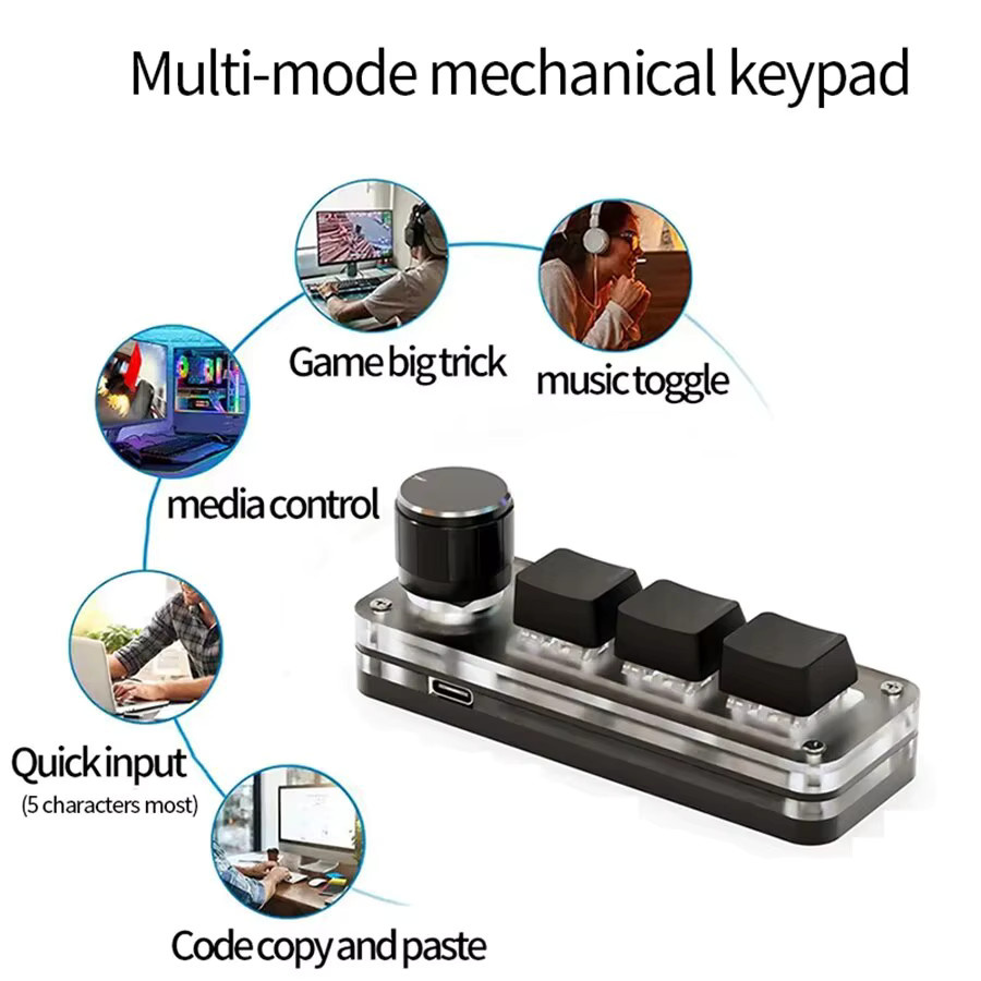 GGBEE Makro Mechanische Tastatur RGB Mini Gaming mit 3 programmierbaren Tasten für Photoshop in Weiß - Bild 3
