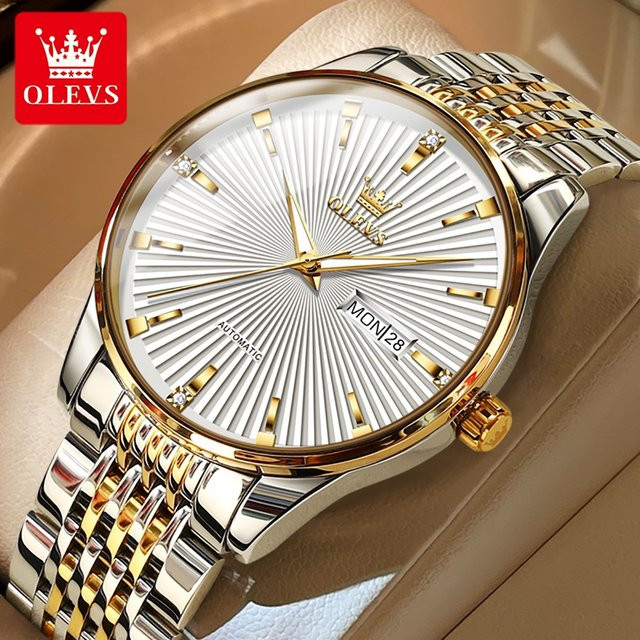 OLEVS Armbanduhr, Edelstahl, Gold, Diamant, Zirkonia, Herren - Bild 1