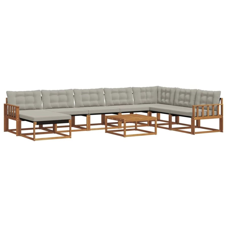 vidaXL Outdoor-Sofagarnitur 9-teilig aus Akazienholz mit Textilene und Kissen in Natur und Hellgrau - Bild 2