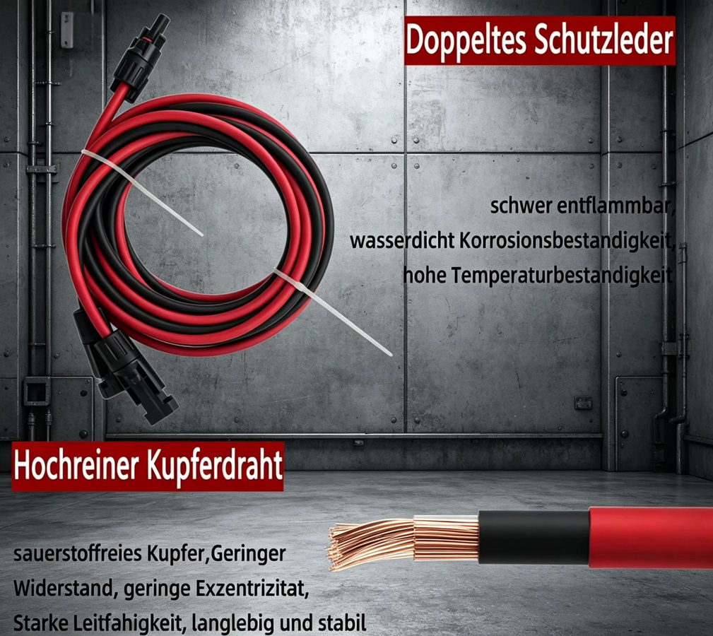 JINGYANGPV Solar-Verlängerungskabel 6mm² in Rot und Schwarz mit wasserdichtem verzinntem Kupferdraht für Solarmodule, Wohnmobile und PV-Systeme - Bild 3