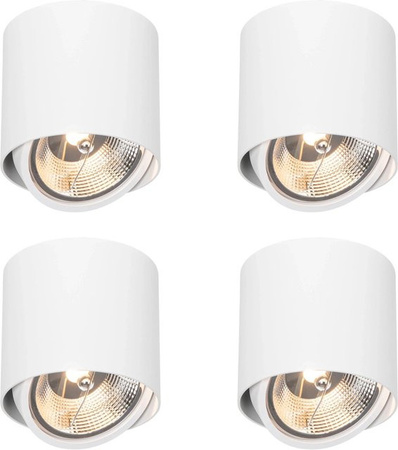 QAZQA 4er Set Aufbaustrahler Impact Weiß, dimmbar, GU10, Zylinder-Design aus Aluminium