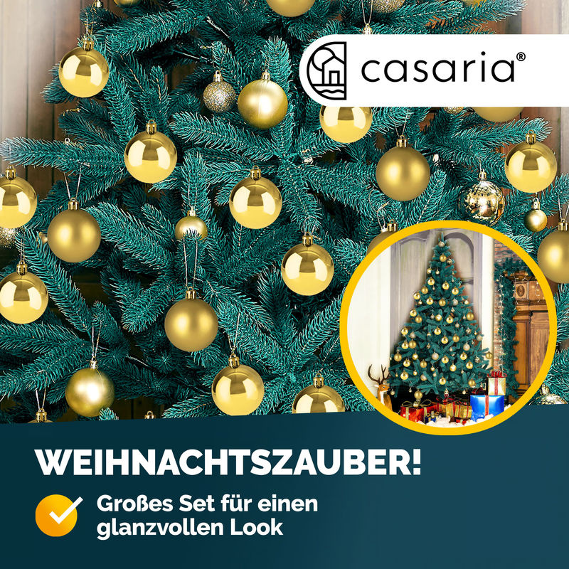 Casaria Weihnachtskugeln Set aus Kunststoff in Gold, 54-teiliges Hängeornament für deine Weihnachtsdekoration - Bild 2