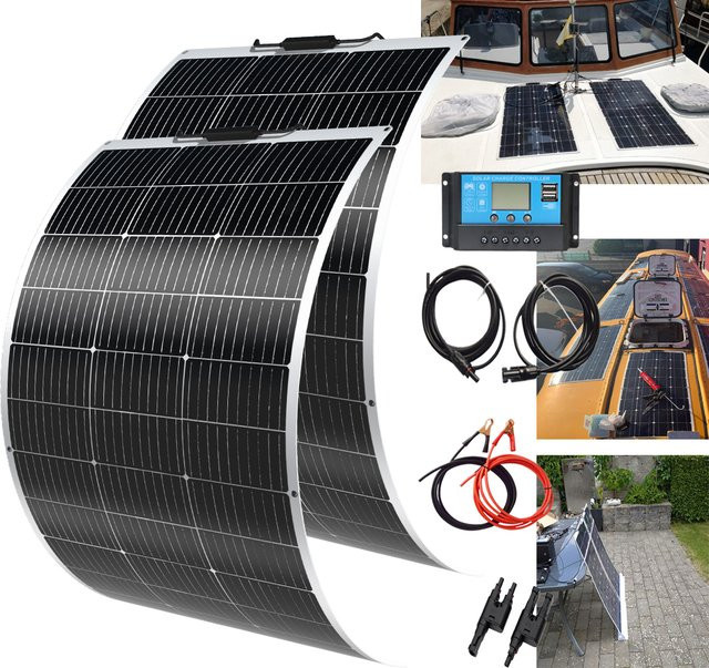 BOGUANG Solarpanel Set 300W mit flexiblem Solarmodul oder 2 Stück 150W Solarpanels für 12V und 24V Batterieladegeräte, Farbe: Schwarz - Bild 1