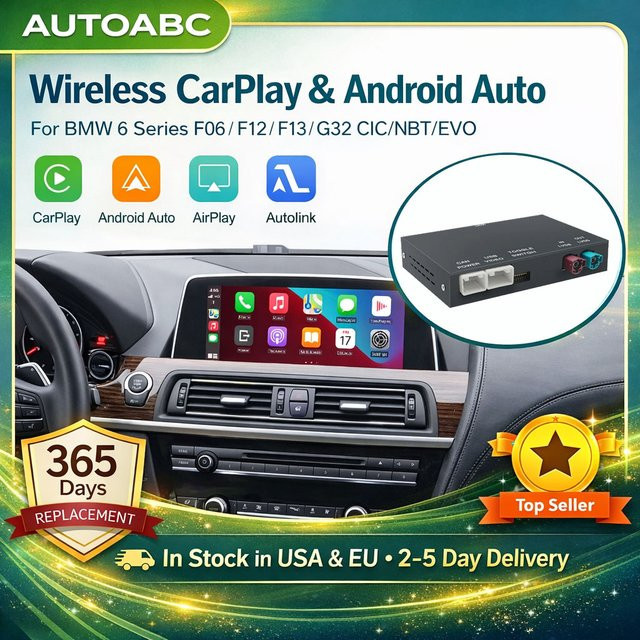 AUTOABC Kabelloses CarPlay und Android Auto Interface für BMW 6er Serie F06 F12 F13 G32 CIC NBT EVO System in Schwarz mit GPS und Bluetooth sowie Mirror Link Funktion - Bild 1