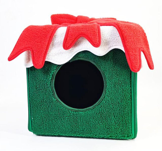 KONNWEI Weihnachts Katzenbett Haus als warme Haustierhöhle für Katzen und Hunde in Grün - Bild 1