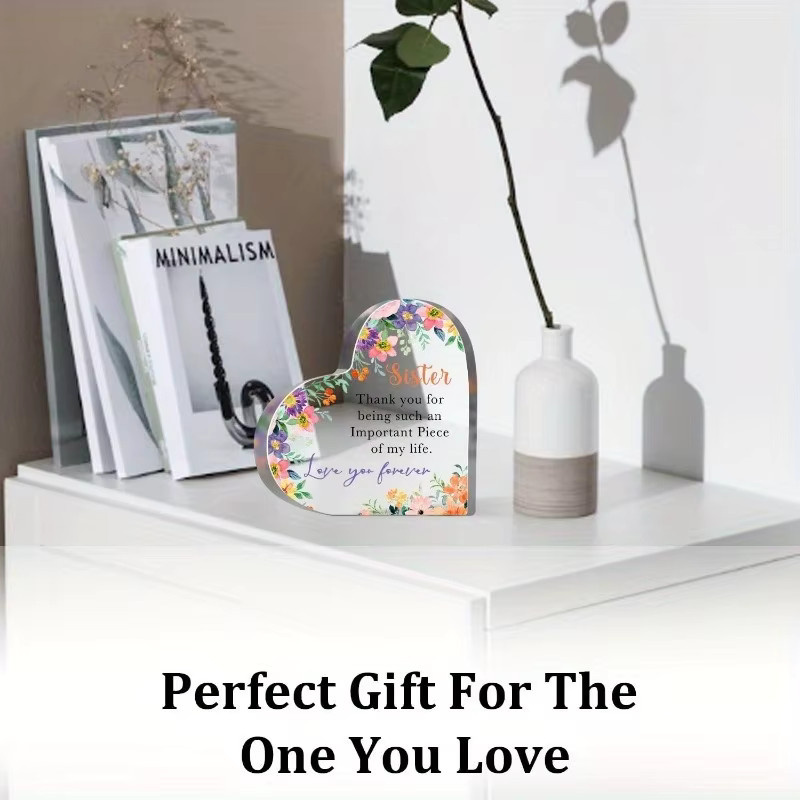 CIFBUY 2D Acryl-Herz Dekoration mit floralem Design in Weiß und Multicolour als Geschenk für deine Schwester - Bild 2