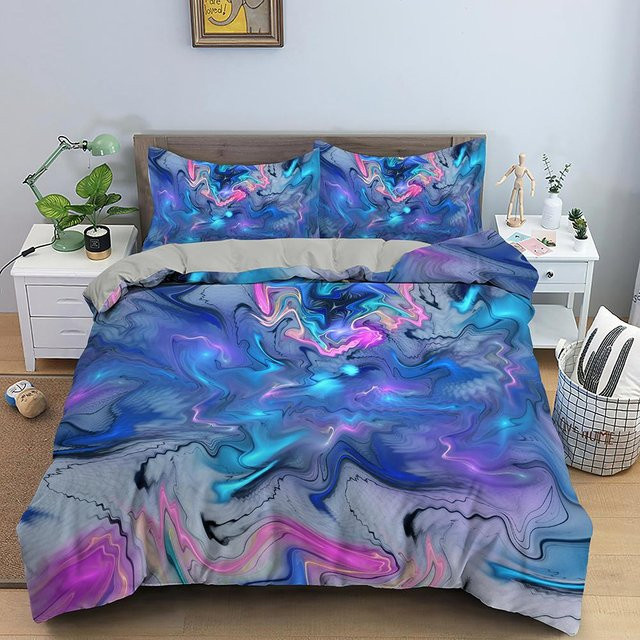 Creative Homewares Bettwäsche-Set aus Mikrofaser mit abstraktem Weltraumdesign in Blau, 3-teilig, B/H: 135 x 200 cm - Bild 1