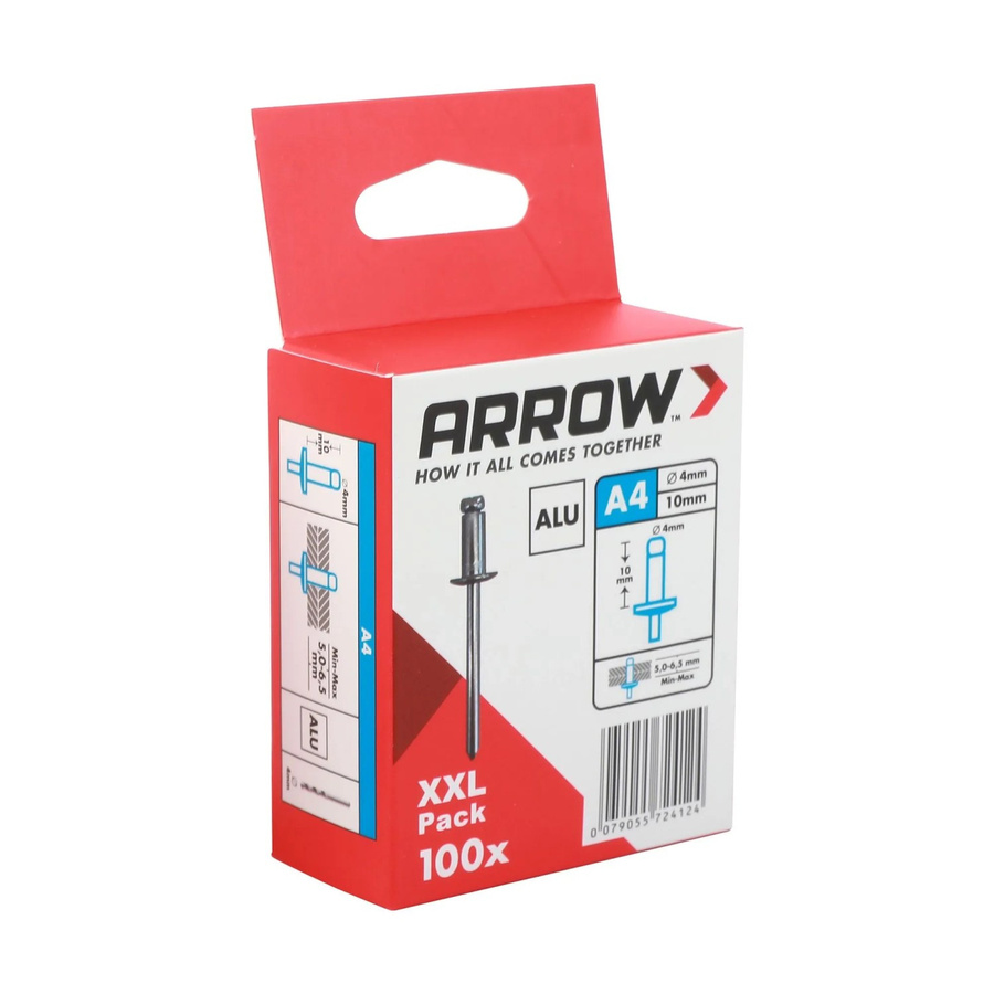 Arrow Blindniete RA aus Aluminium in Silber, Durchmesser: 4 mm, Länge: 10 mm, 100 Stück - Bild 2