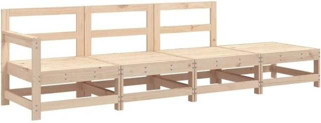 vidaXL 4-tlg. Garten-Lounge-Set aus Massivholz Kiefer in Braun und Beige mit L-Form und Ottomanen - Bild 1