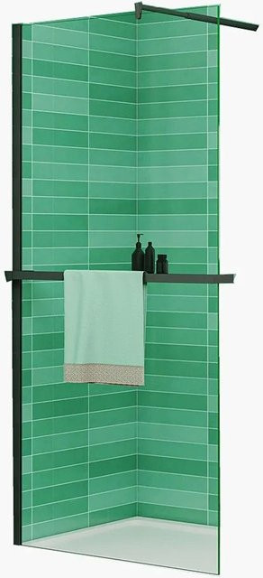Duschparadies Walk-in Duschwand aus Klarglas mit NANO-Beschichtung und Duschregal, Farbe: Schwarz/Transparent, B: 80 cm, H: 200 cm - Bild 1