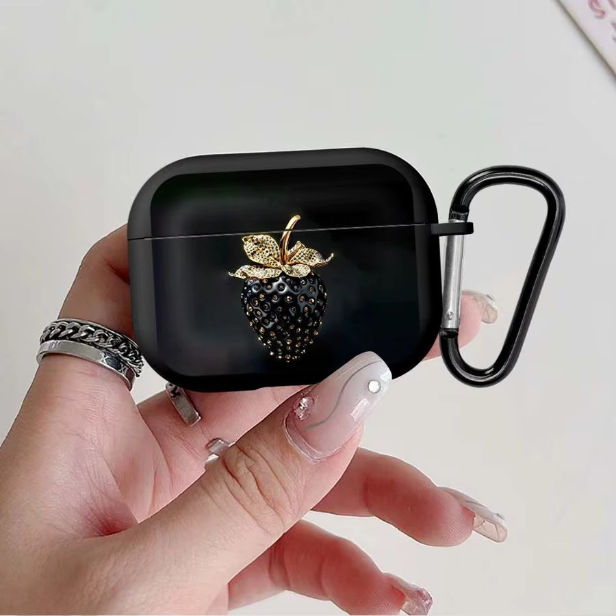 Schwarze Kopfhörerhülle mit Erdbeermuster für Apple AirPods Pro und AirPods 1, 2, 3, 4 - Bild 5