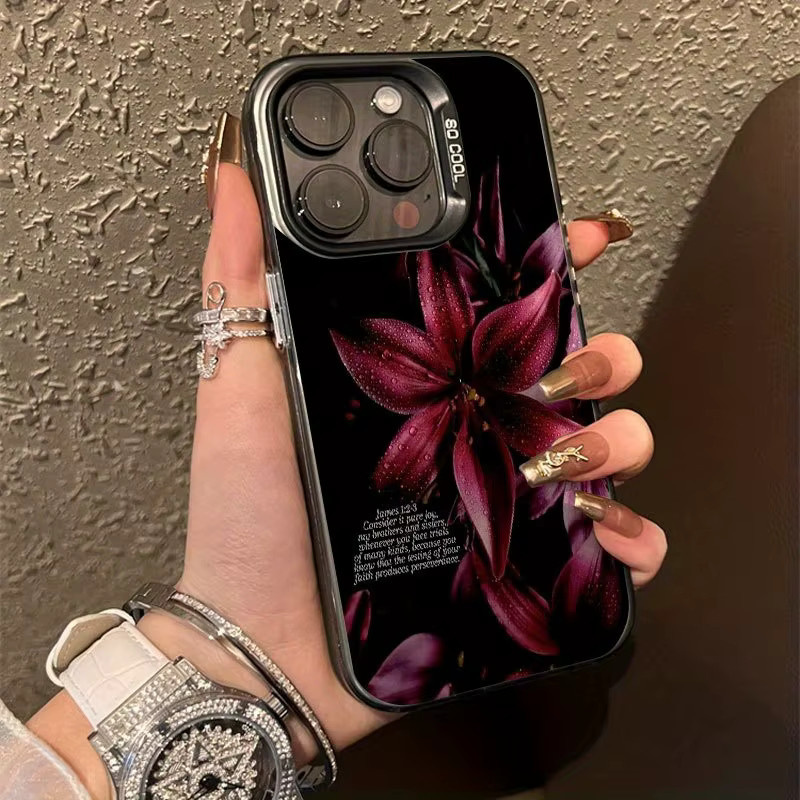 Tiefrote TPU-Handyhülle mit Blumenmuster für iPhone Modelle, galvanisiertes Design - Bild 3
