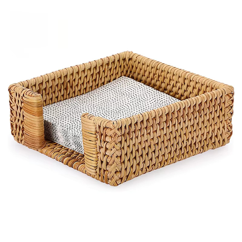 CH CACILLO Taschentuchbox-Halter aus handgewebtem Strohgeflecht in Khaki im Landhausstil, B/T/H: 18,0 x 6,0 x 18,0 cm - Bild 2
