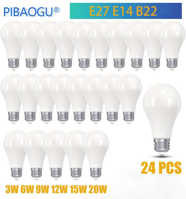 24er Set LED-Glühbirnen mit B22 E27 E14 Fassung, Warmweiß, 220V, Energiesparende Ultrahelle Leuchtmittel - Bild 1