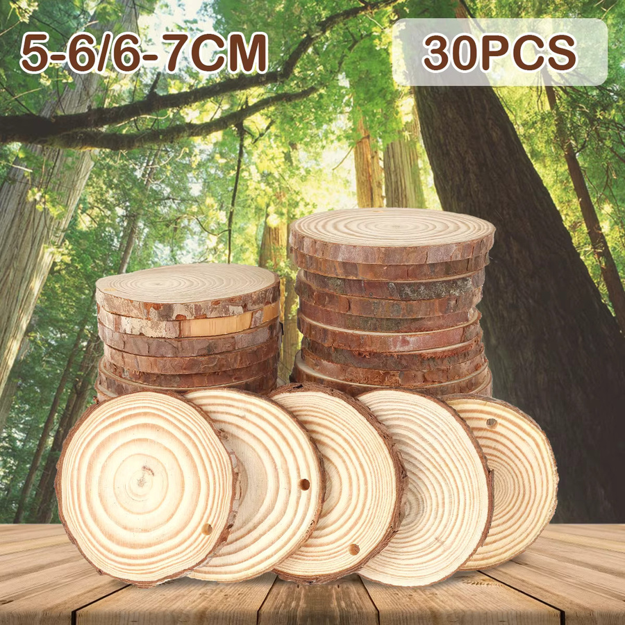 30 Stück natürliche Holzscheiben in Braun mit Seil zum Basteln und für Heimwerkerarbeiten - Bild 2