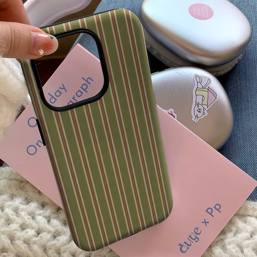 Handyhülle im Vintage-Design mit grünen Streifen für Apple iPhone 17 16 15 14 13 12 11 Pro Max Plus mit doppelschichtiger Rückseite - Bild 4