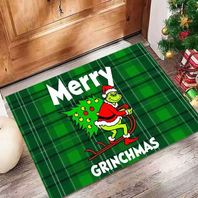 VIKAMA Weihnachtsmann und Grinch Teppich, Anti-Rutsch-Matte für Badezimmer und Eingangsbereich, grün, B/T: 60 x 40 cm - Bild 3