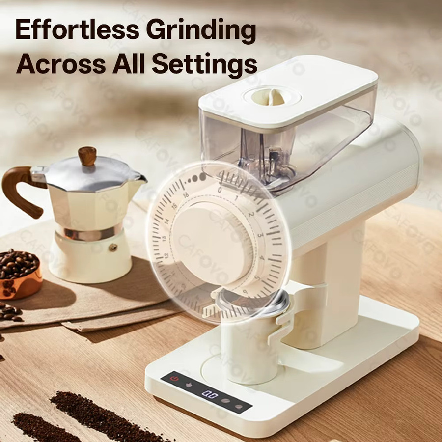 CAFOVO G1164F Elektrische Kaffeemühle in Weiß mit 64mm Flachmahlwerk und 80 stufenlosen Mahlgraden sowie Plasma-Antistatik-Bohnenbehälter - Bild 2