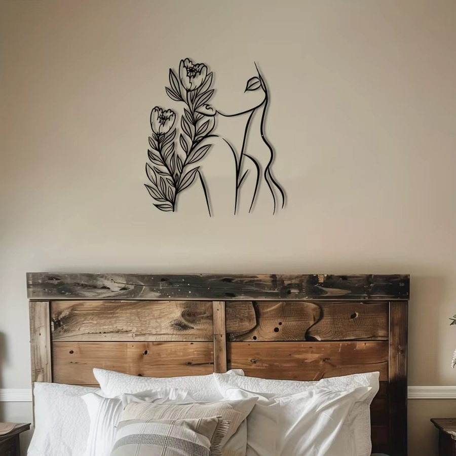 CIFBUY Abstrakte Metall-Wandkunst Schwarze Rose, Minimalistische 2D Blumen-Wanddekoration für Wohnzimmer und Büro - Bild 2