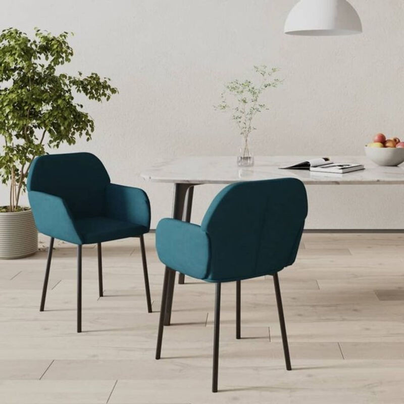 Vidaxl Esszimmerstühle 2er Set aus blauem Samt mit Armlehnen im modernen Design - Bild 1
