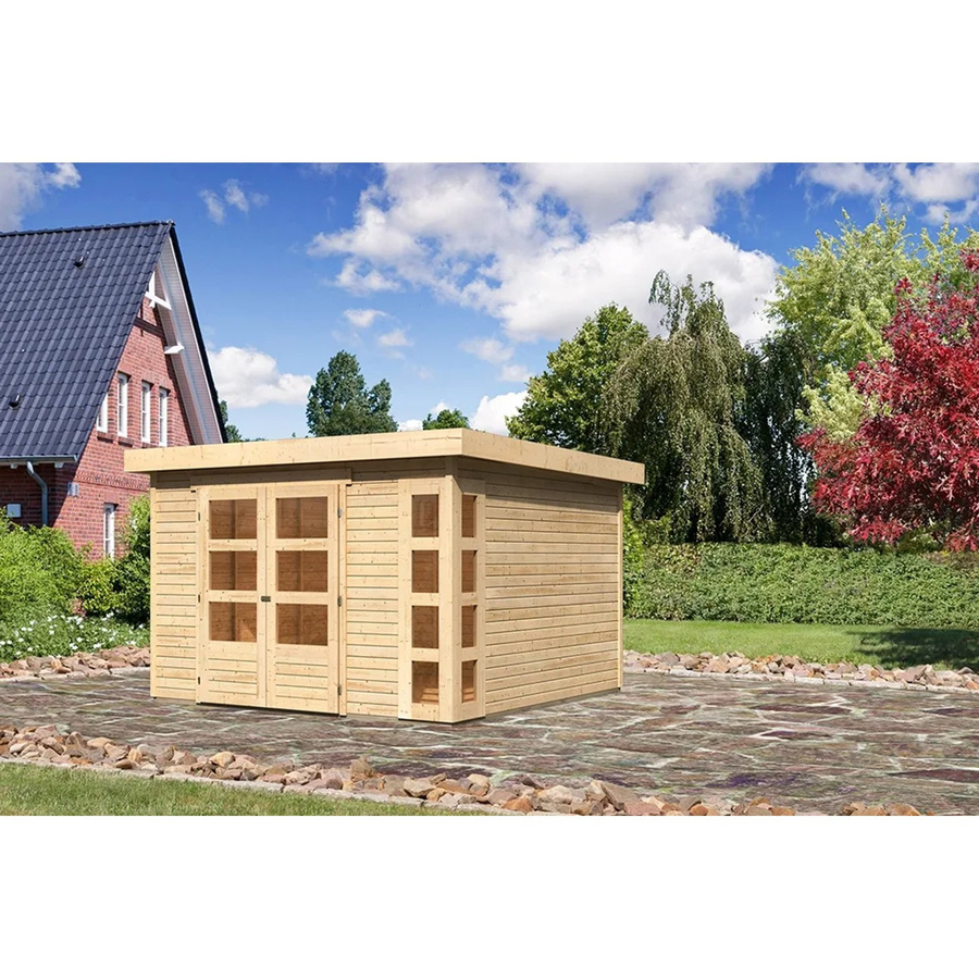 Karibu Holz-Gartenhaus Sölve in Natur mit Flachdach und modernem Design, B/T: 298 x 302 cm - Bild 2