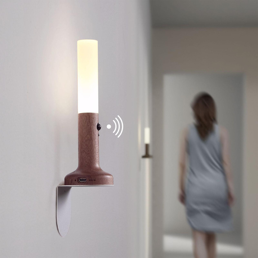 TOMTOP JMS Smart Motion Sensor Nachtlicht aus Massivholz mit wiederaufladbarem LED-Akku, Farbe: Braun/Weiß - Bild 2