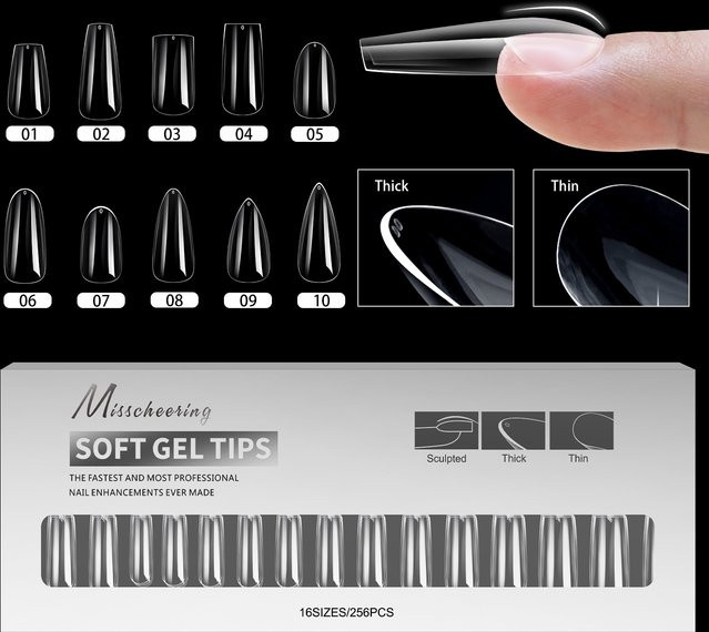Misscheering Gel-Nagelspitzen, Glänzend, 256 Stück - Bild 1
