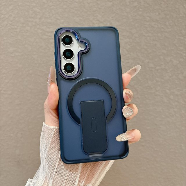 Luxus Lanyard Handyhülle mit magnetischem Faltständer für Samsung Galaxy S24 S25 S26 Plus FE in Blau - Bild 1
